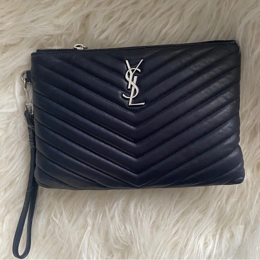Saint Laurent YSL Navy Clutch & Wristlet